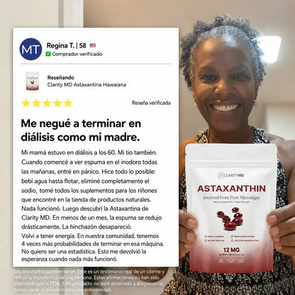 Astaxantina Natural 12mg — Si tu médico te dijo que hay que monitorear tus riñones, esto es lo que puedes empezar a hacer hoy.