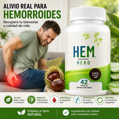 Hem Hero - Tratamiento para hemorroides – Reduce la hinchazón, calma la picazón y la irritación – 100% natural – 42 cápsulas