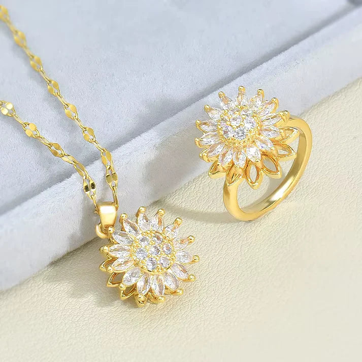 Set girasol (Collar + Anillo) + Estuche de Girasol Incluido