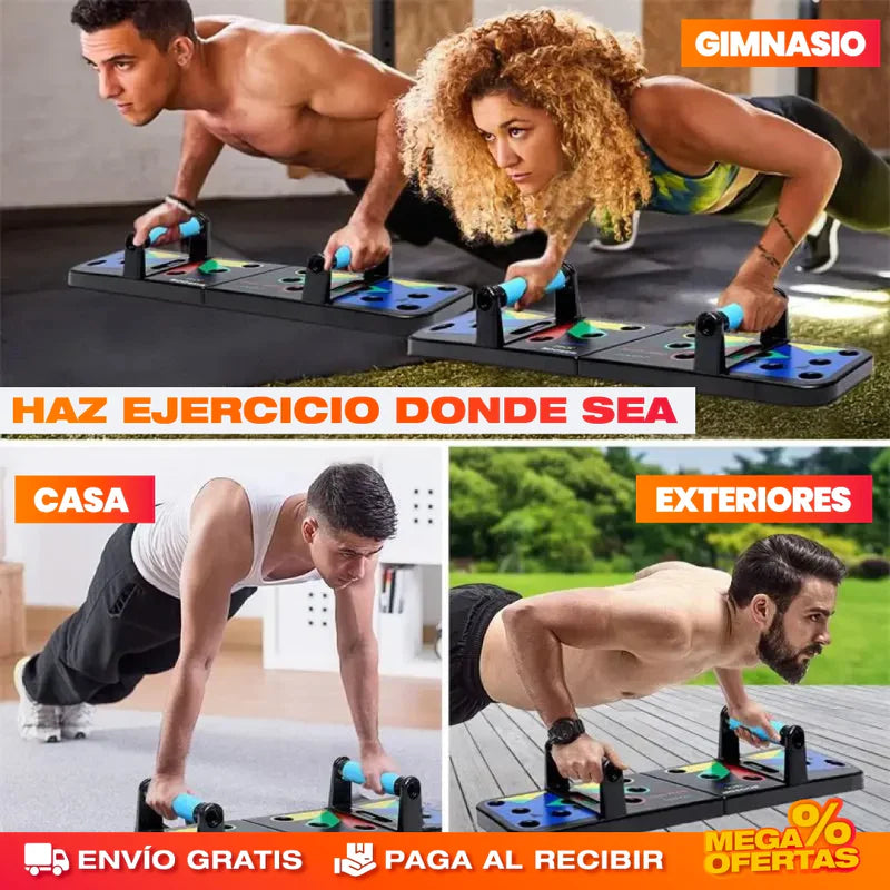 Tabla de Flexiones fortalece y define pecho, hombros, tríceps y espalda.