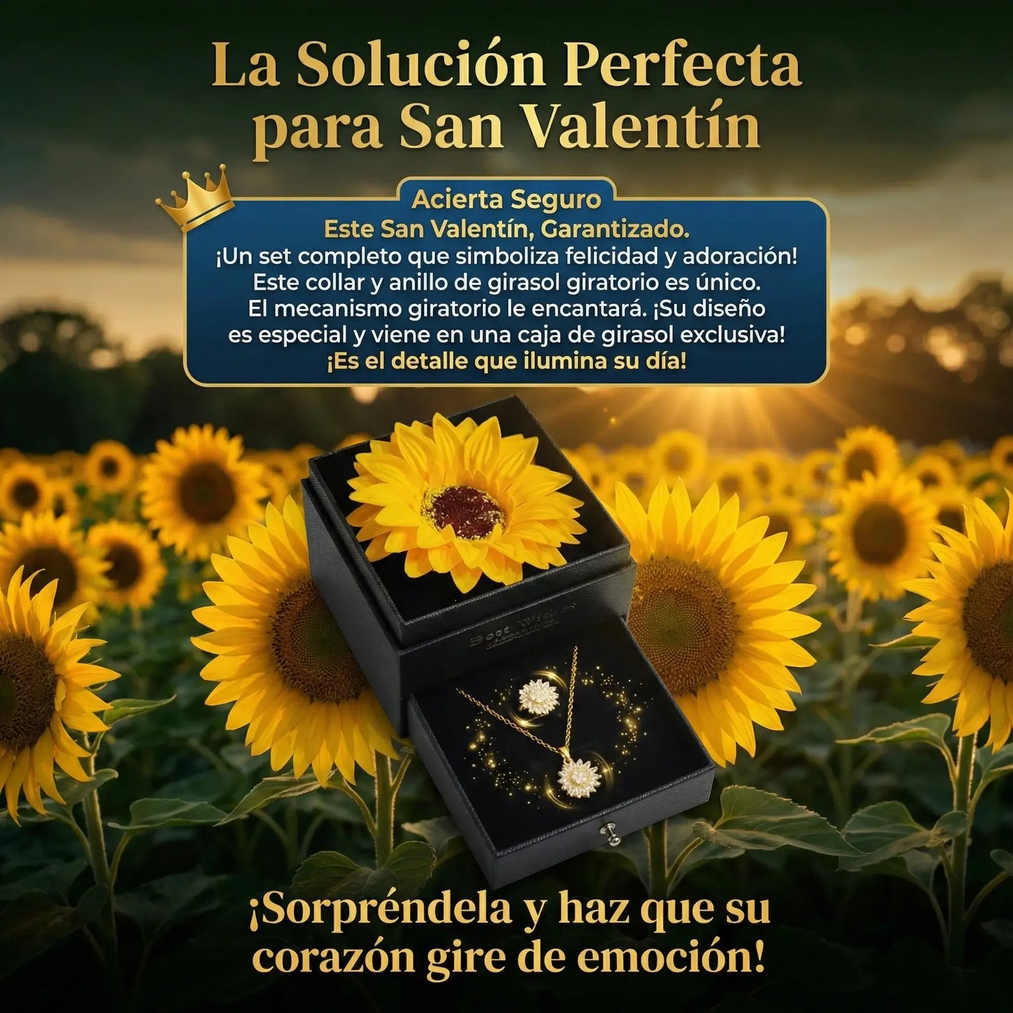 Set girasol (Collar + Anillo) + Estuche de Girasol Incluido