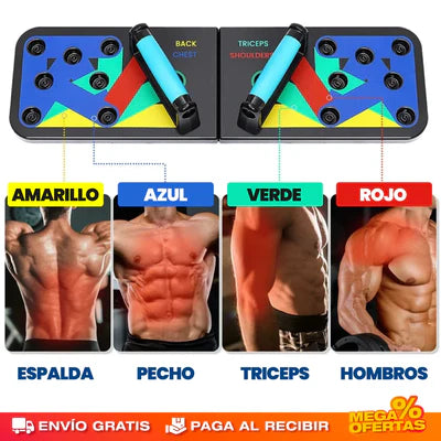 Tabla de Flexiones fortalece y define pecho, hombros, tríceps y espalda.
