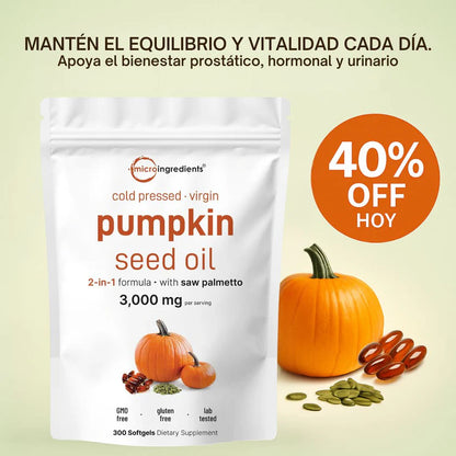 Aceite puro de semilla de calabaza ¡La solución natural para tu próstata y riñones! 150 capsulas