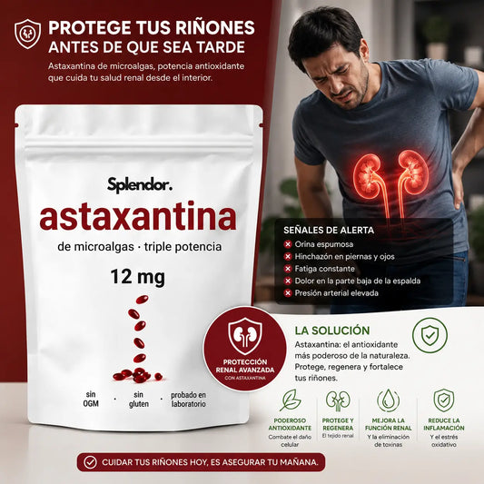 Astaxantina Natural 12mg — Si tu médico te dijo que hay que monitorear tus riñones, esto es lo que puedes empezar a hacer hoy.