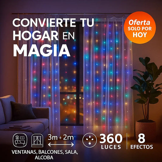 🎇 Luces Multicolor LED Tipo Cortina Cascada 3x2m – La Magia de 360 Luces ✨