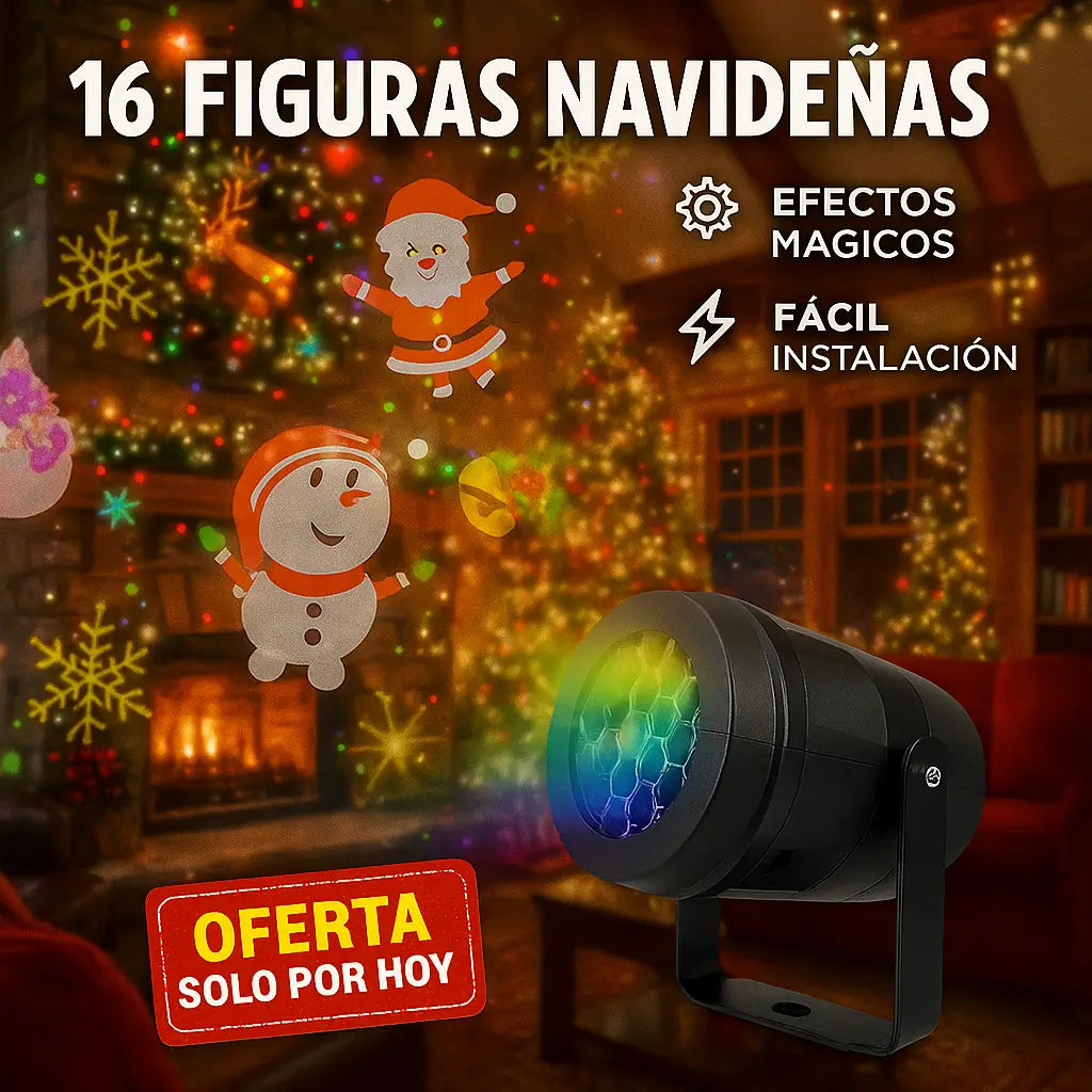 Proyector Navideño con 16 Figuras Navideñas – Decora tu hogar sin complicaciones