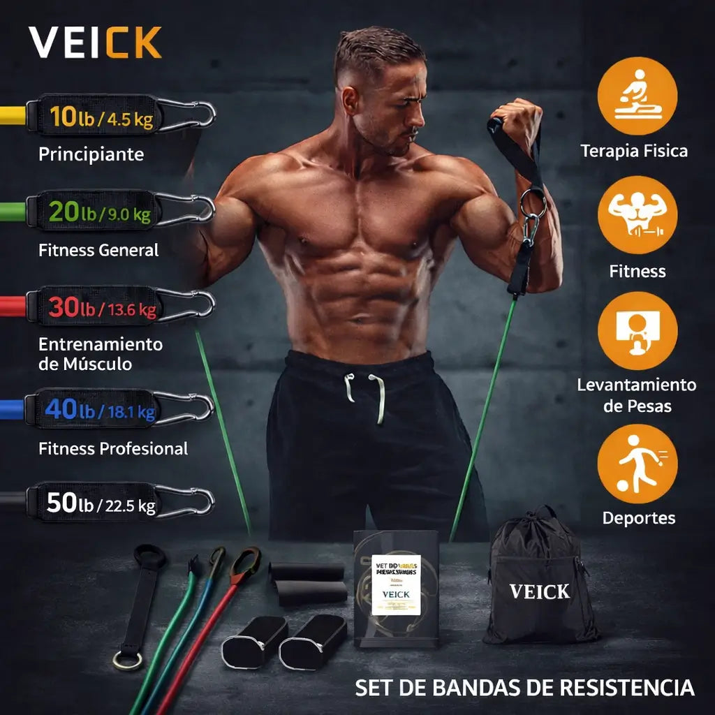 Veick®  Kit de de 11 piezas Entrena y tonifica en casa sin pagar mensualidades de gym.