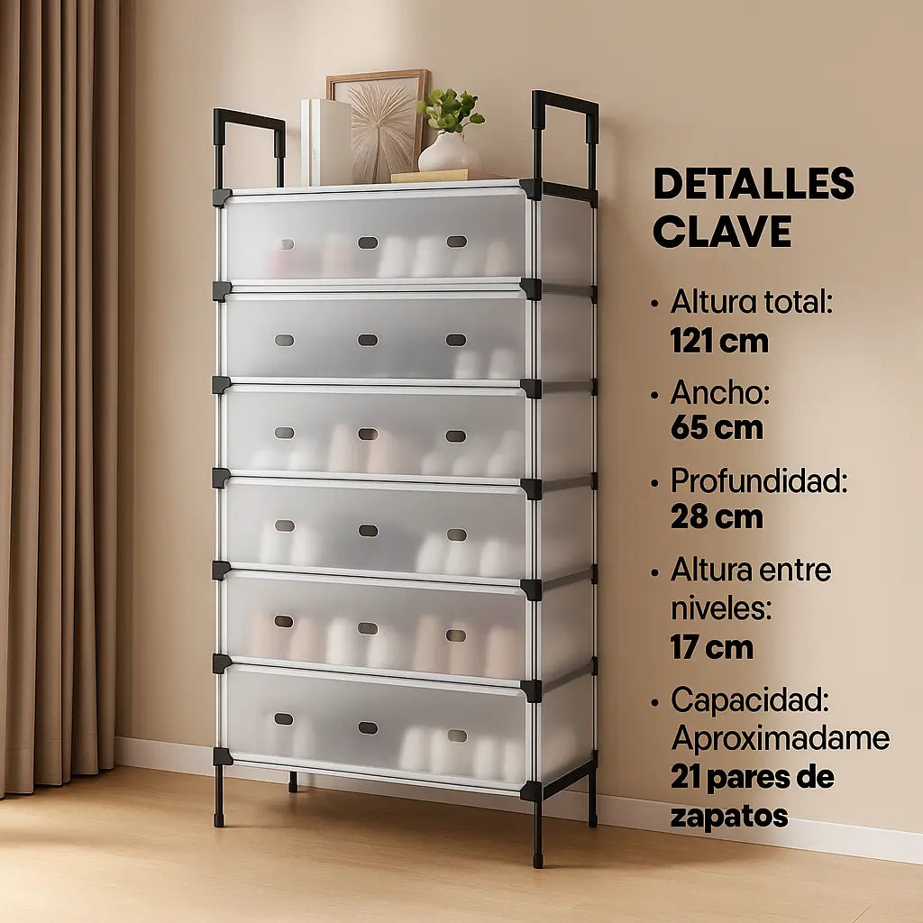 Multi® Zapatero de 6 Niveles con Tapa Antipolvo.