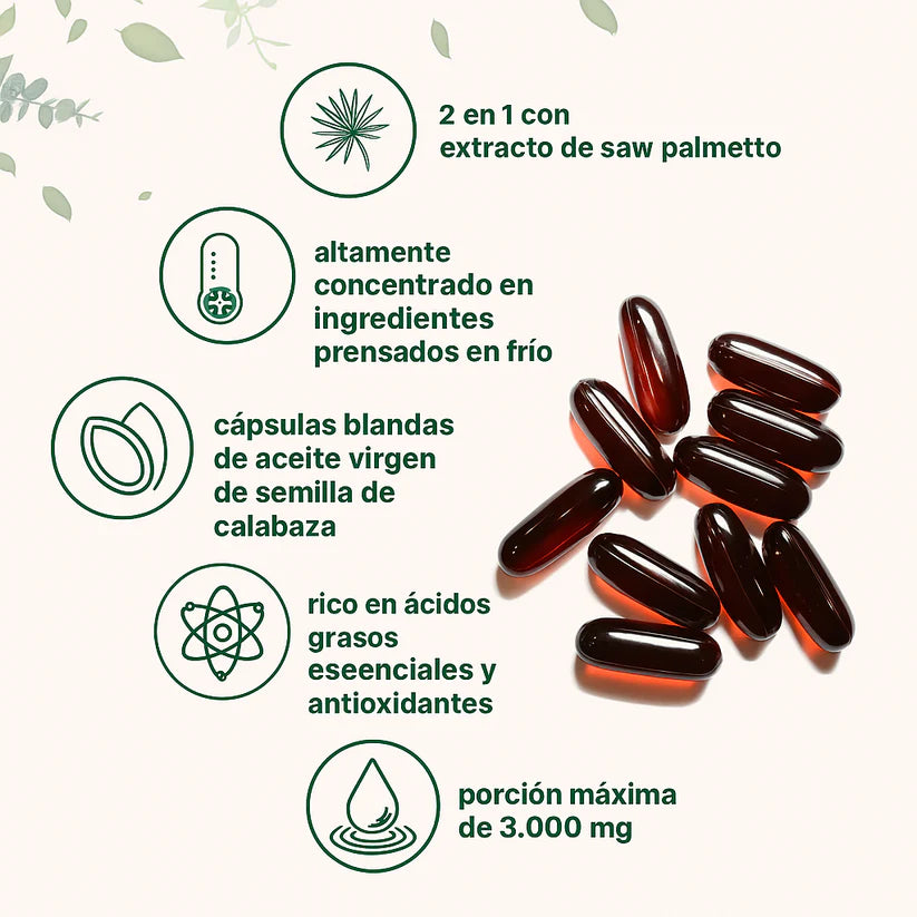 Aceite puro de semilla de calabaza ¡La solución natural para tu próstata y riñones! 150 capsulas