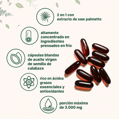 Aceite puro de semilla de calabaza ¡La solución natural para tu próstata y riñones! 150 capsulas