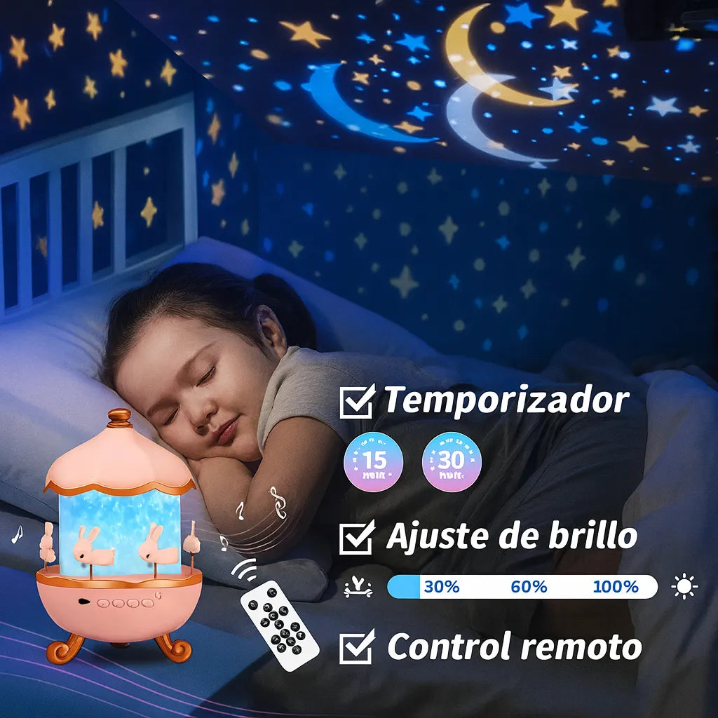 Proyector con luces giratorias y sonidos relajantes, !Gratis 12 películas de efectos intercambiables y control remoto¡