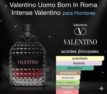 Valentino Uomo Born In Roma Intense 100ML para Hombre • Obsequio: Reloj Exclusivo + pulsera + caja de lujo.