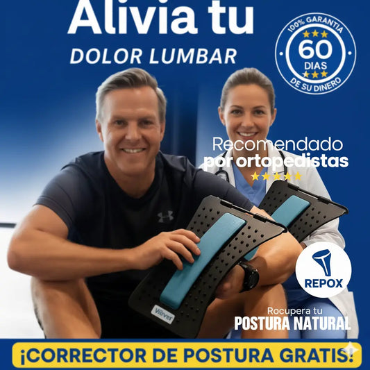 Repox® Camilla lumbar Alivia el dolor lumbar y corrige tu postura con solo 10 min al día 🎁Incluye Corrector de Postura GRATIS