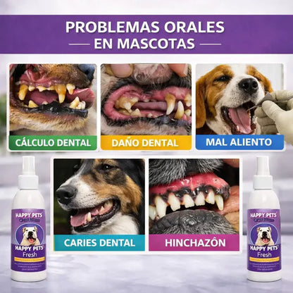 HAPPY PETS® 120ml- Evita infecciones, elimina el sarro y el mal aliento sin lastimar sus encías.