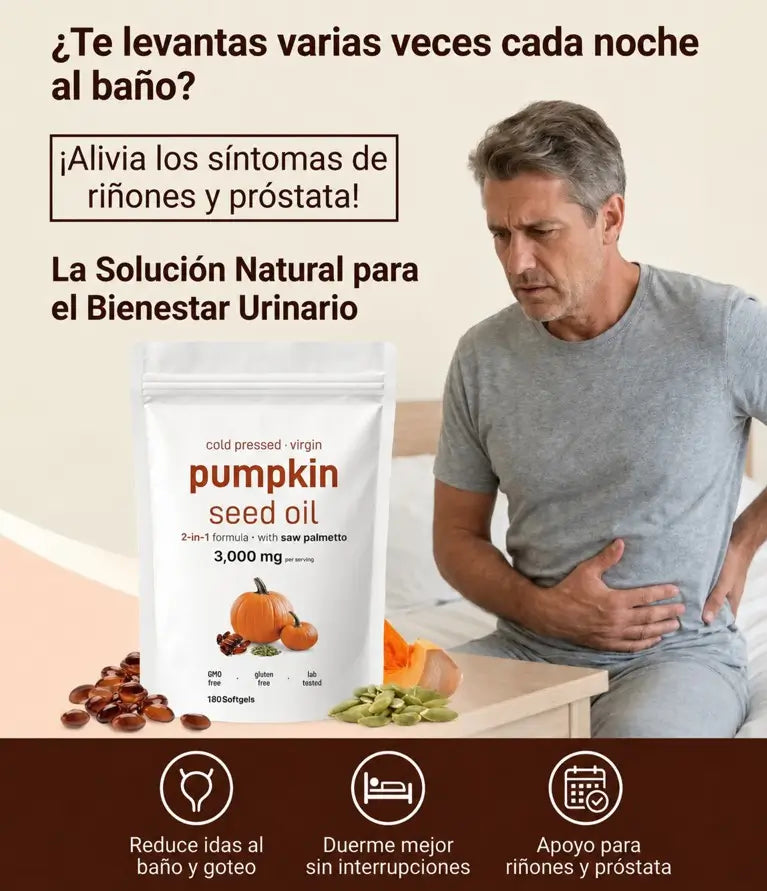 Aceite puro de semilla de calabaza ¡La solución natural para tu próstata y riñones! 150 capsulas
