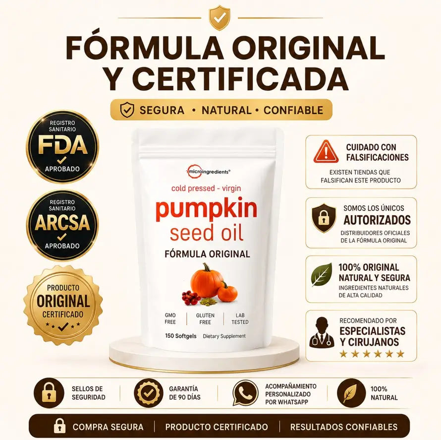 Aceite puro de semilla de calabaza ¡La solución natural para tu próstata y riñones! 150 capsulas