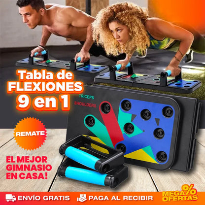 Tabla de Flexiones fortalece y define pecho, hombros, tríceps y espalda.
