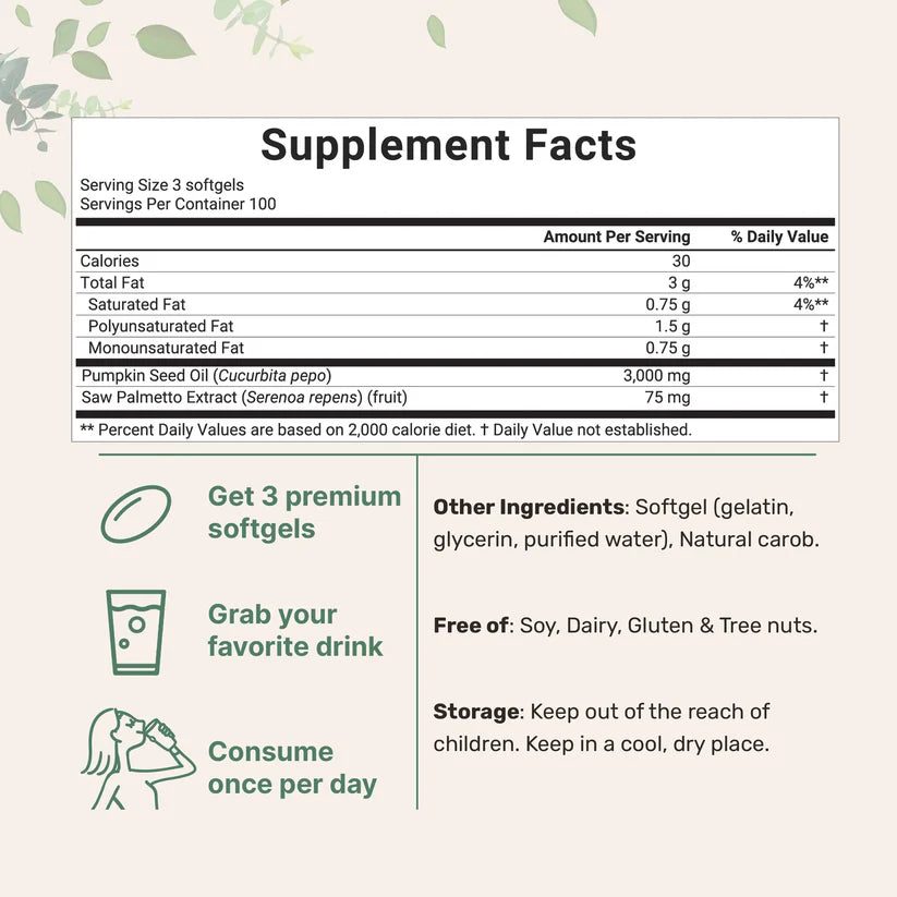 Aceite puro de semilla de calabaza ¡La solución natural para tu próstata y riñones! 150 capsulas