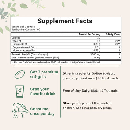Aceite puro de semilla de calabaza ¡La solución natural para tu próstata y riñones! 150 capsulas