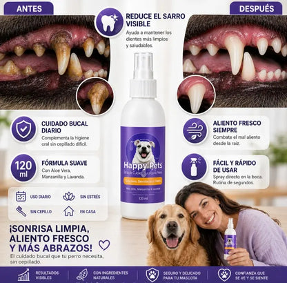 HAPPY PETS® 120ml- Evita infecciones, elimina el sarro y el mal aliento sin lastimar sus encías.